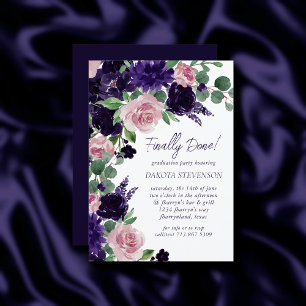 Lush Blossoms Purple and Pink Rose Graduation Invitation