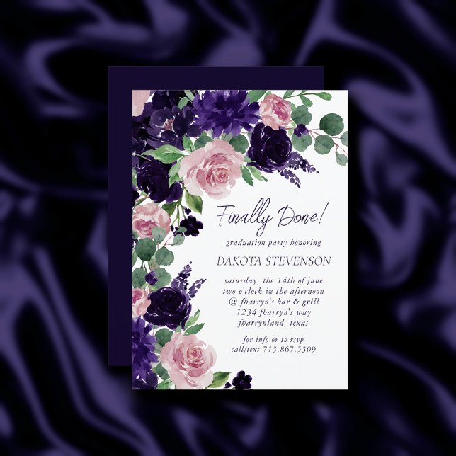Lush Blossoms | Purple and Pink Rose Graduation Invitation (Creator Uploaded)