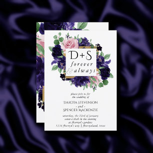 Lush Blossoms   Purple and Pink Rose Initial Photo Invitation