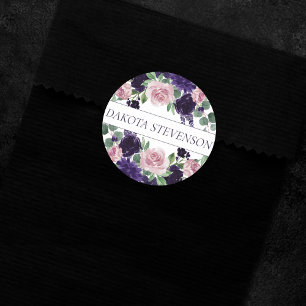 Lush Blossoms Purple and Pink Roses Custom Classic Round Sticker