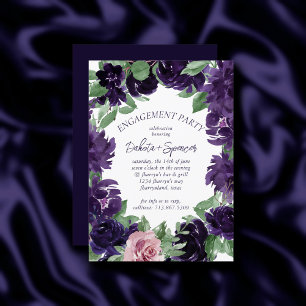 Lush Blossoms   Purple and Pink Roses Engagement Invitation
