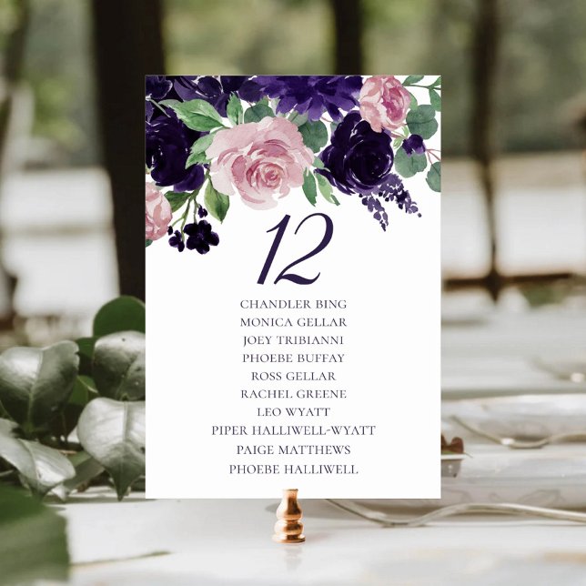 Lush Blossoms | Purple and Pink Roses Guest Names Table Number (Creator Uploaded)