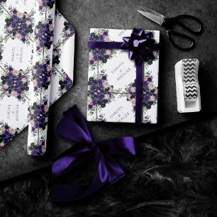 Lush Blossoms   Purple and Pink Roses Monogram Wrapping Paper