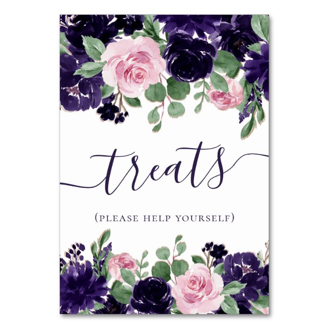 Lush Blossoms | Purple and Pink Roses Treats Table Number (Front)