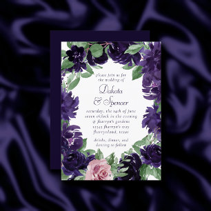 Lush Blossoms   Purple and Pink Roses Wreath Invitation