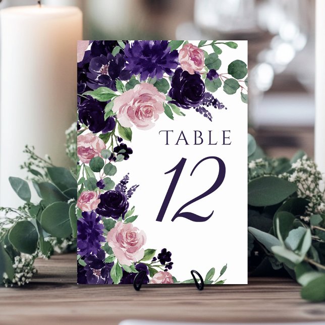 Lush Blossoms | Purple and Pink Roses Wreath Table Number (Creator Uploaded)