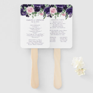 Lush Blossoms Purple Pink Rose Garland Program Hand Fan