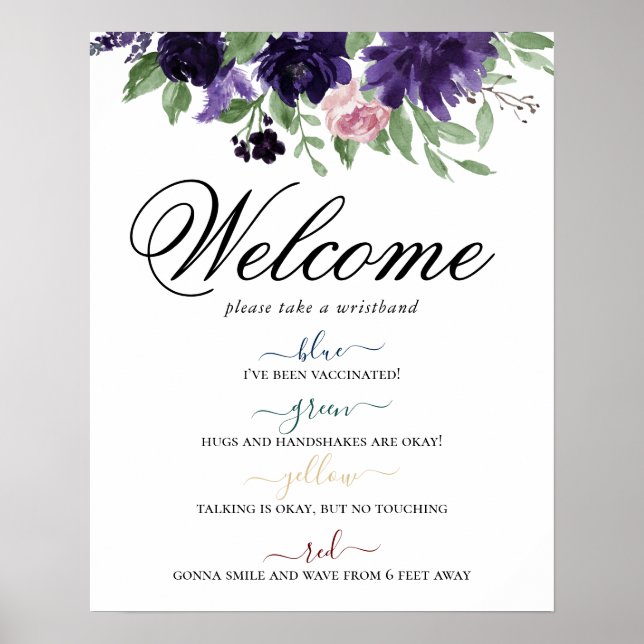 Lush Blossoms | Purple Pink Rose Social Distancing Poster (Front)