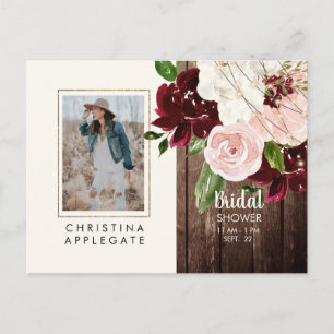 Lush Blush & Burgundy Photo Bridal Shower Postcard