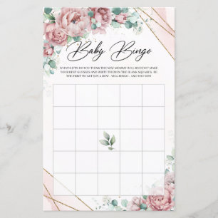 Lush blush roses eucalyptus gold frame baby bingo