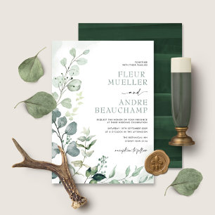 Lush Boho Botanical Greenery Eucalyptus Wedding Invitation
