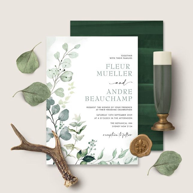 Lush Boho Botanical Greenery Eucalyptus Wedding Invitation (Creator Uploaded)