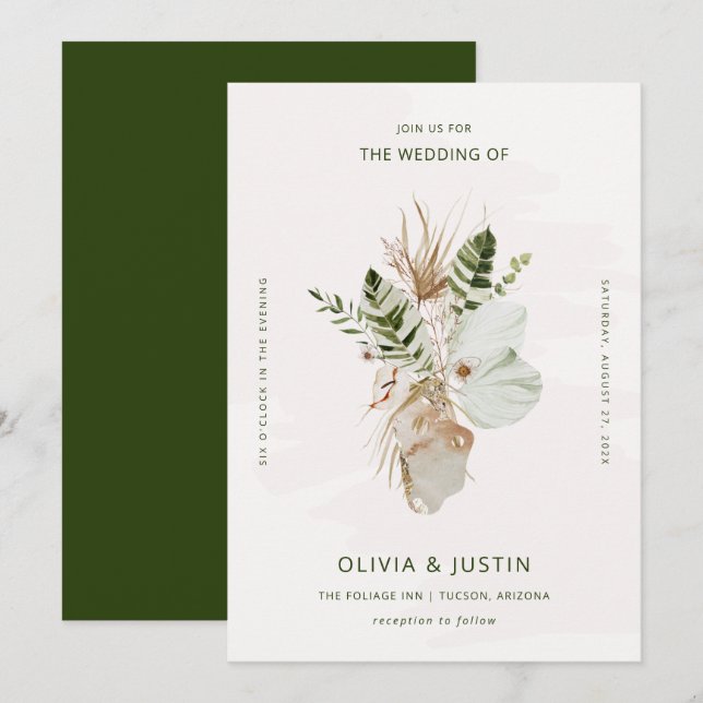 Lush Boho | Tropical Botanical Wedding Invitation (Front/Back)