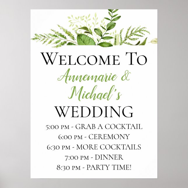 Lush Botanicals Wedding Ceremony Details Welcome Poster (Front)