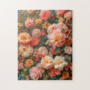 Lush Bouquet with Salmon Roses Jigsaw Puzzle