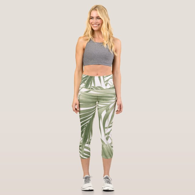 Lush Caribbean Palm Collage #2 #tropical #wall  Capri Leggings (Front)