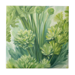 Lush Celery Green Botanical Pattern Ceramic Tile