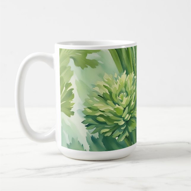 Lush Celery Green Botanical Pattern Coffee Mug (Left)
