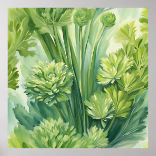 Lush Celery Green Botanical Pattern Poster