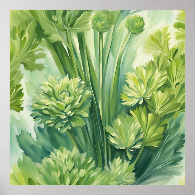 Lush Celery Green Botanical Pattern Poster (Front)