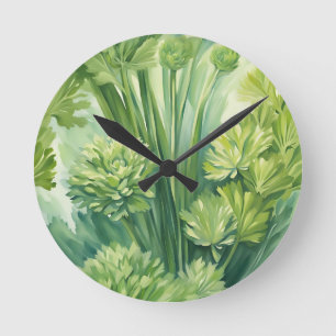 Lush Celery Green Botanical Pattern Round Clock