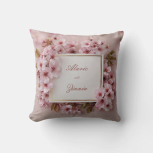 Lush Cherry Blossom Gold Frame Pink Garden Cushion