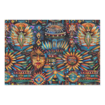 Lush Cyan "Pre-Columbian Tapestry" Wrapping Paper 