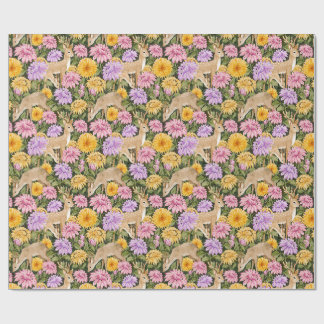 Lush Dahlia Garden with Deer - Watercolor Florals Wrapping Paper