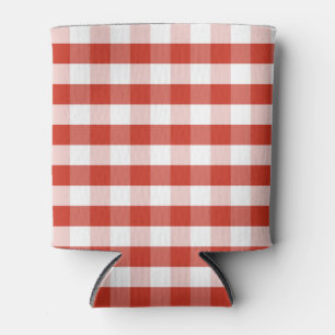 Lush Dahlia Red & White Gingham Check Plaid Can Cooler