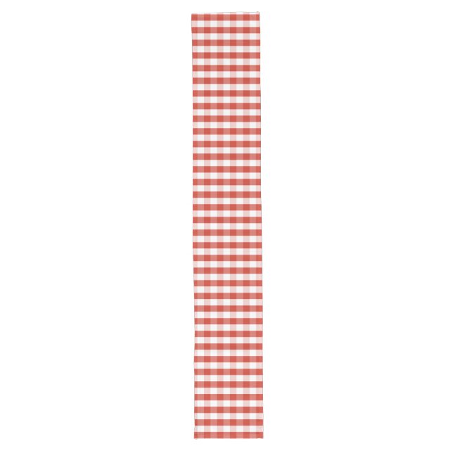 Lush Dahlia Red & White Gingham Check Plaid Long Table Runner (Front)