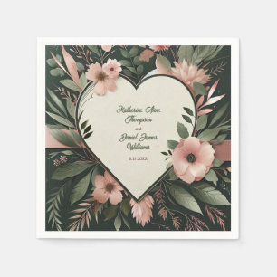 Lush Dark Green and Blush Pink Floral Wedding Napkin
