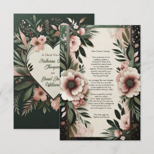Lush Dark Green and Blush Pink Floral Wedding Thank You Card