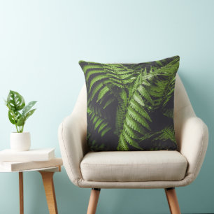 Lush Dark Green Fern Leaves Moody Woodland Cushion