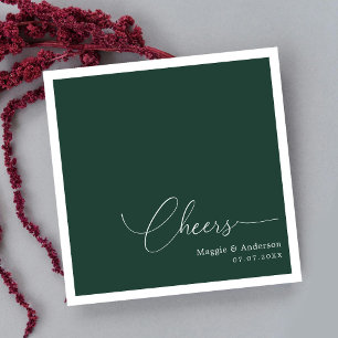 Lush Emerald Monoline Tail Script Cheers Wedding Napkin