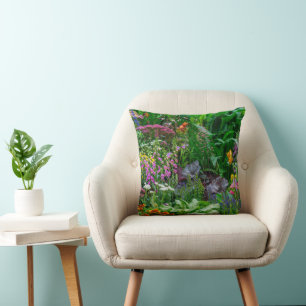Lush English Cottage Garden Summer Flowers Photo Cushion