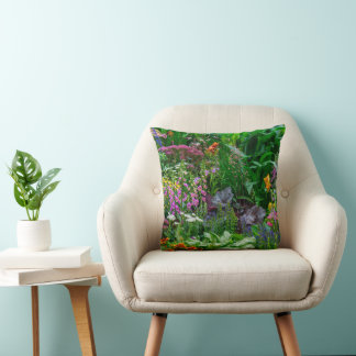 Lush English Cottage Garden Summer Flowers Photo Cushion