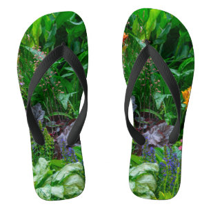 Lush English Cottage Garden Summer Flowers Photo Thongs