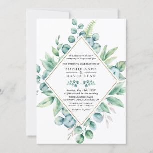 Lush Eucalyptus Leaves Diamond Gold Wedding Invitation