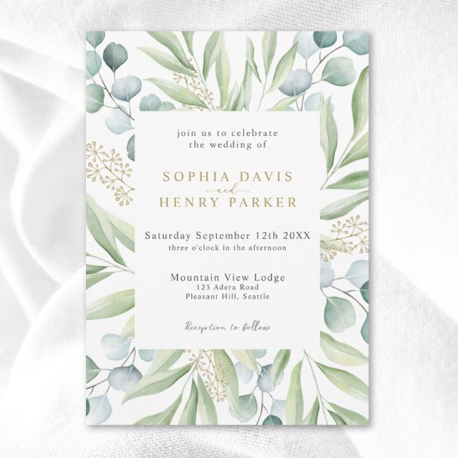 Lush Eucalyptus Light Greenery Sage Wedding Invita Invitation (Creator Uploaded)
