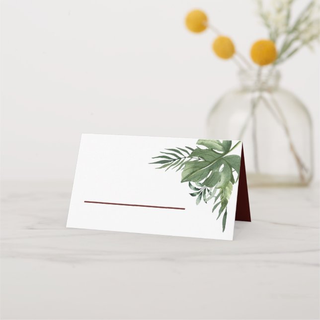 Lush Exotic Tropical Palm Leaves Place Card (Front)