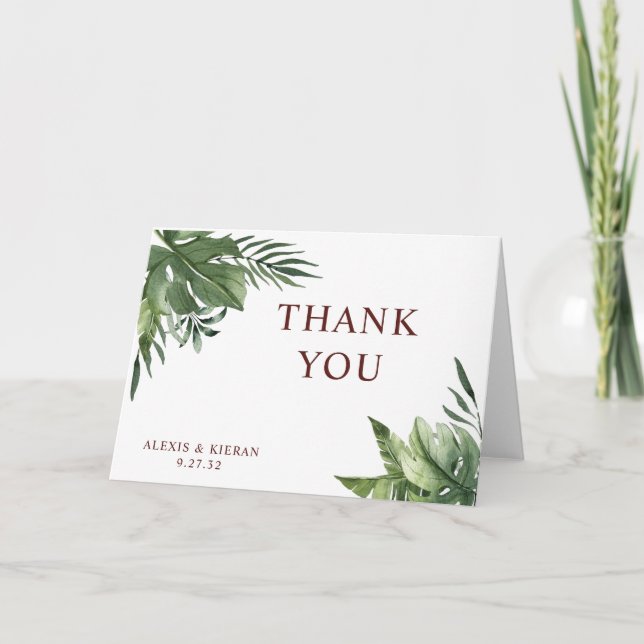 Lush Exotic Tropical Palm Leaves Thank You Card (Front)