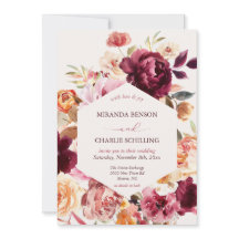 Lush Fall Floral Wedding Invitation with QR code