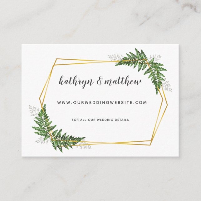 Lush Fern Geometric Hexagon Wedding Website Card (Front)