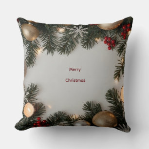 Lush Festive Pine & Gold Ornament Christmas Pillow