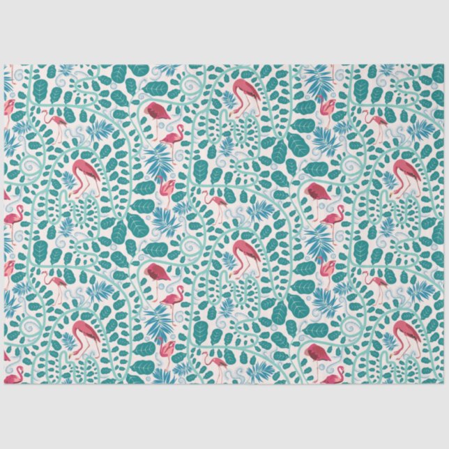 Lush Flamingo Jungle Pattern *Soft Breeze* Tissue Paper (Front)
