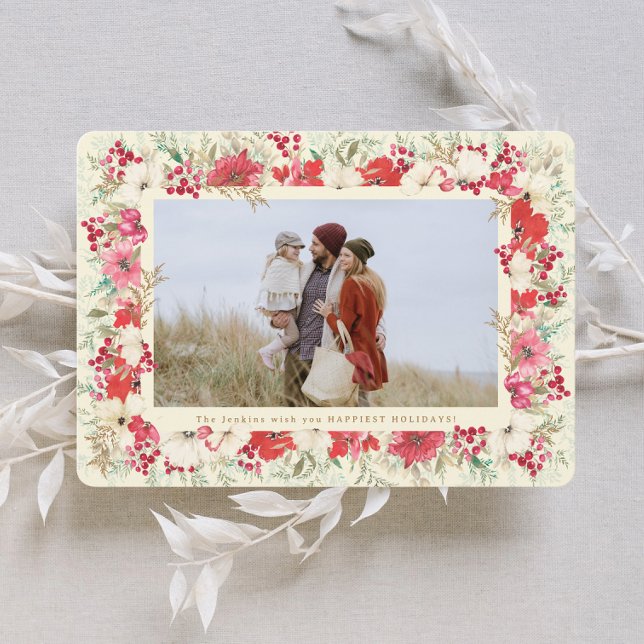 lush floral beautiful christmas botanical photo holiday card (Creator Uploaded)