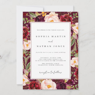 Lush Floral Burgundy Watercolor Wedding Invitation