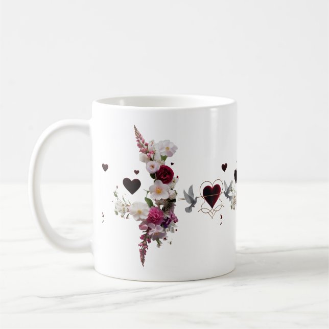 Lush Floral Cluster Velvet Hearts Classic Mug Gift (Left)