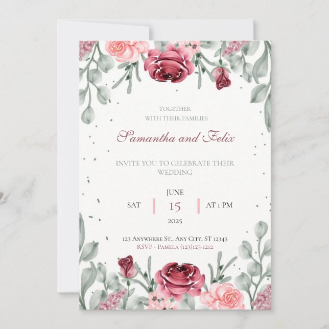 Lush Floral Watercolor Country Wedding Invitation (Front)