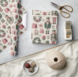 Lush Florals with Holiday Nutcracker Wrapping Paper